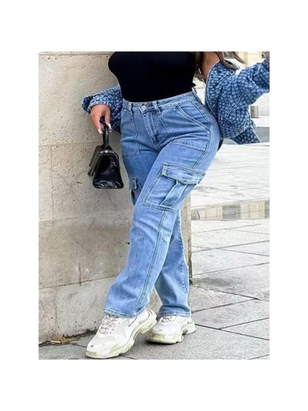 Full Size Light Wash Cargo Jeans with Multiple Pockets Plus Size